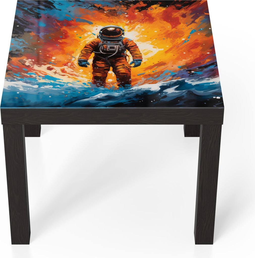 DEQORI Couchtisch 55x55 cm Schwarz 'Kosmischer Traum' Glas Beistelltisch Glastisch modern
