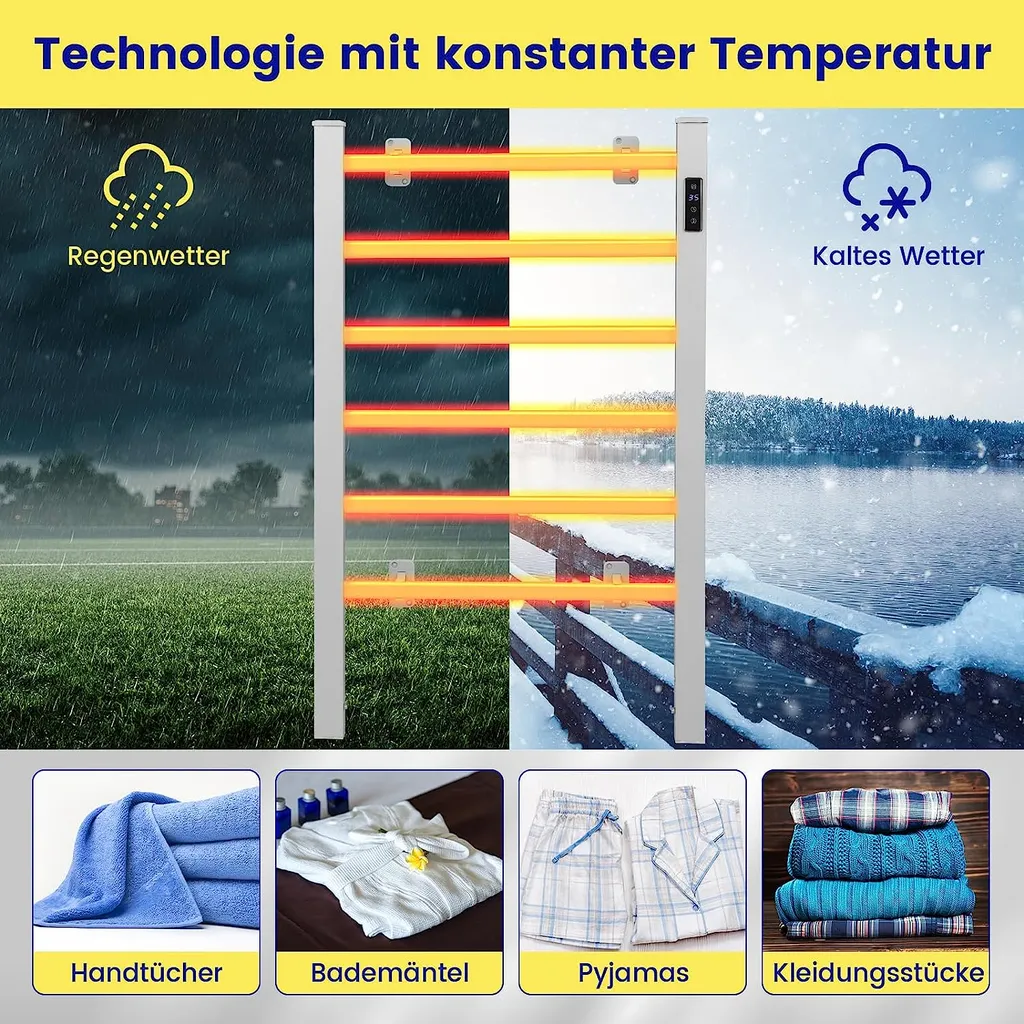 Radiateur sèche-serviette avec minuterie programmable et écran LED N