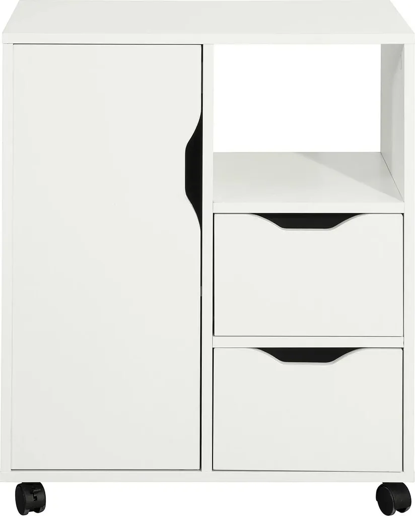 FBT105-W, carrello per stampanti a piedistallo mobile, 2 cassetti e 1 sportello, bianco