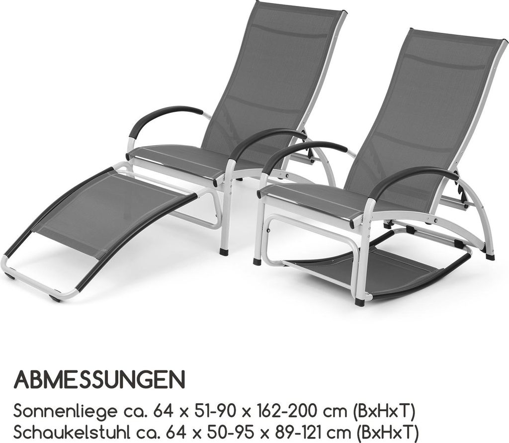 Beverly Wood Sonnenliege Schaukelstuhl Aluminium schwarz, Farbe:Grau