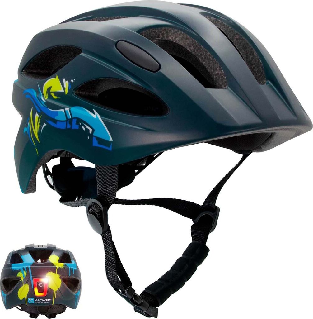 Kinderfahrradhelm 6-12 Jahre | Schwarz/Blau| Crazy Safety| EN1078