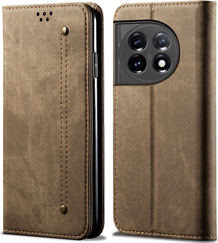 OnePlus 11R Hülle, Leder Brieftasche Flip Bookstyle Schutzhülle mit Standfunktion für OnePlus 11R Khaki