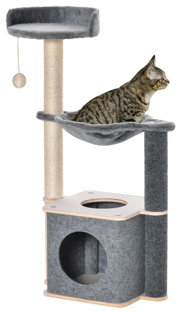 Arbre à chat solide en bois, 3 niveaux avec hamacs, durable et stable - 2