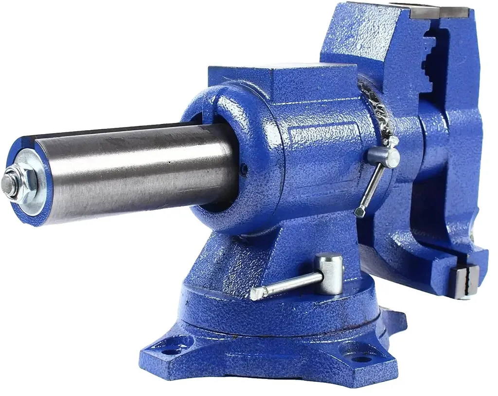 Serre-joint rotatif bleu avec tête pivotante 360° et serrage rapide flexible