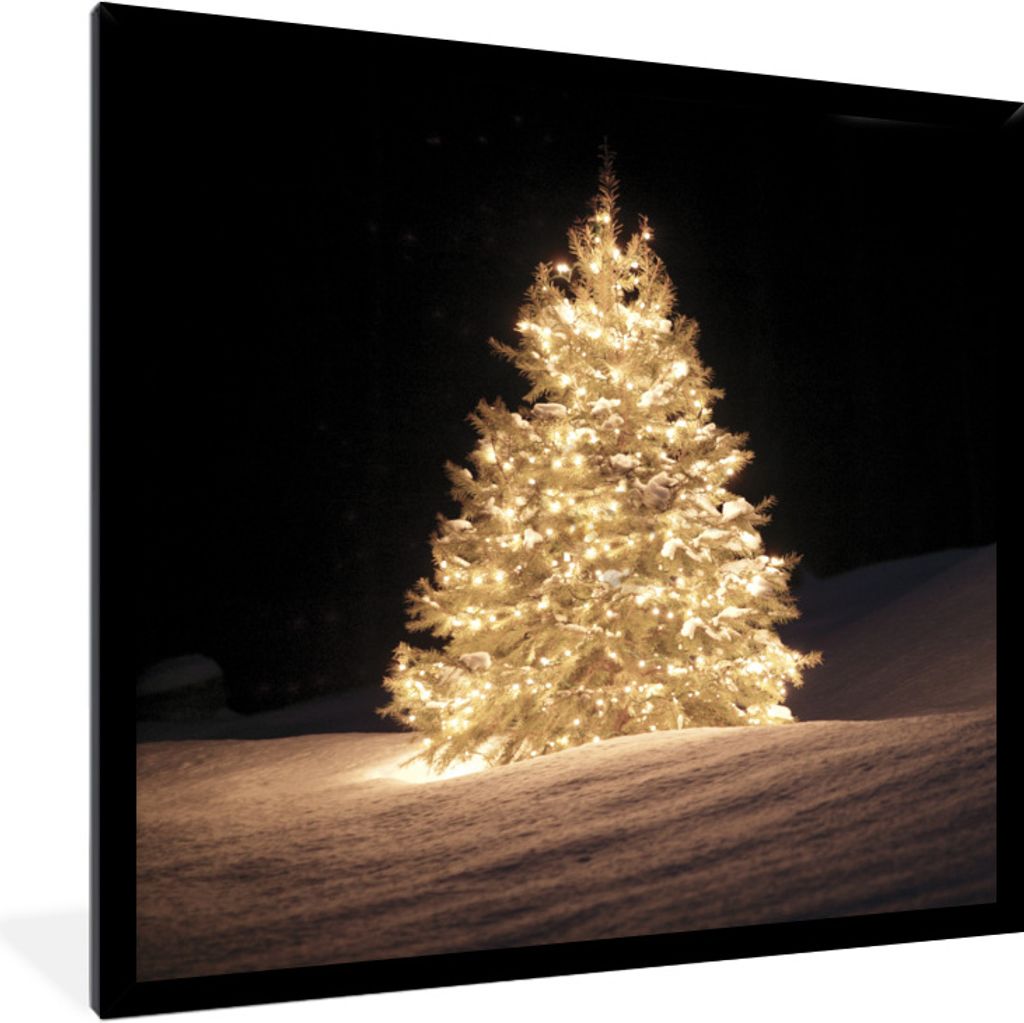 MuchoWow Gerahmtes Poster Ein beleuchteter Weihnachtsbaum bei Nacht 40x40 cm - Poster mit Schwarzem Bilderrahmen Wandposter Rahmen Foto Bilder - ...