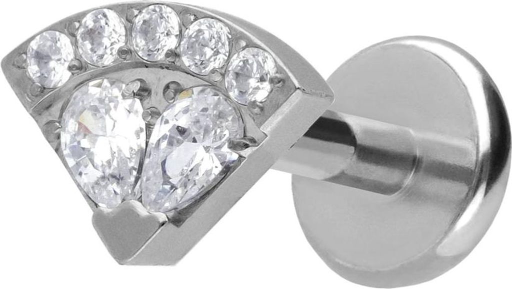 Ohrpiercing, Nasenpiercing Titan Labret mit Push Fit KRISTALLFÄCHER Silber Stablänge: 6mm | Stabstärke: 1mm