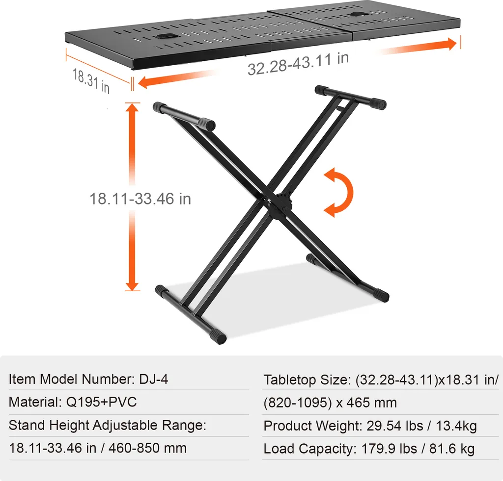 SucceBuy Supporto da scrivania per DJ, (32-43) x 18 supporto regolabile per laptop e controller per DJ, scrivania per DJ portatile e leggera con struttura pieghevole Double-X, perfetta per mixer audio e tastiere - 7
