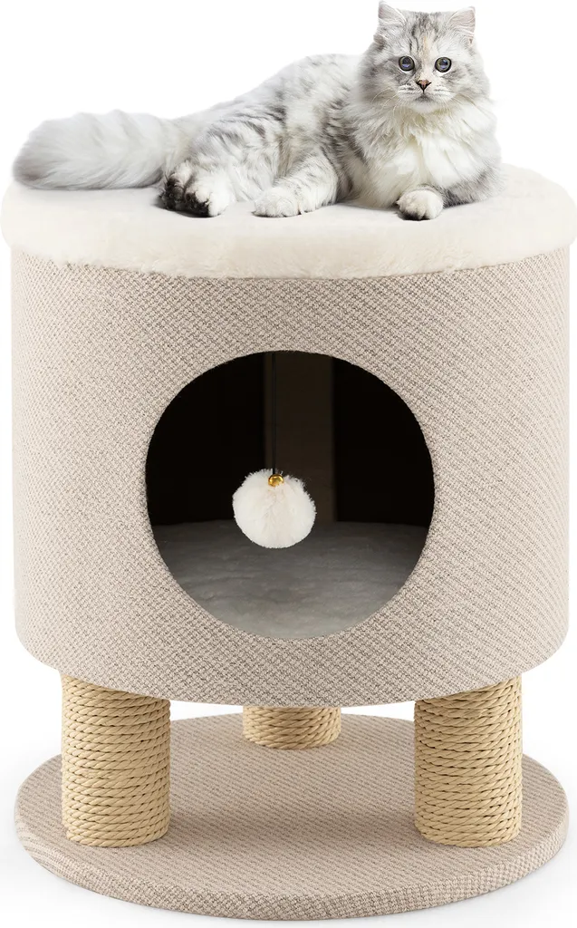Maison pour chat design tabouret avec arbre à chat intégré beige 47cm