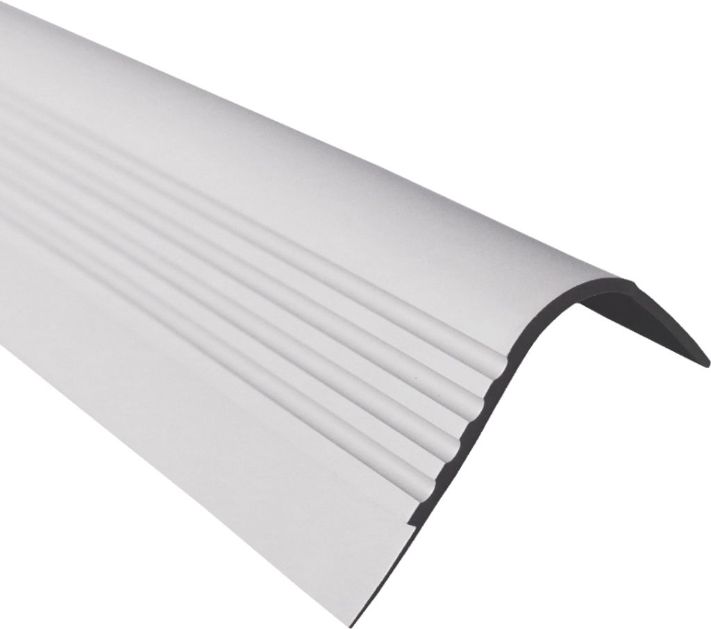 QUEST Treppenkantenprofil 40x42mm, 1.5m, Treppenprofil PVC für Treppenstufen, Treppenkantenschutz mit Rillen, Antirutsch, RDT, grau