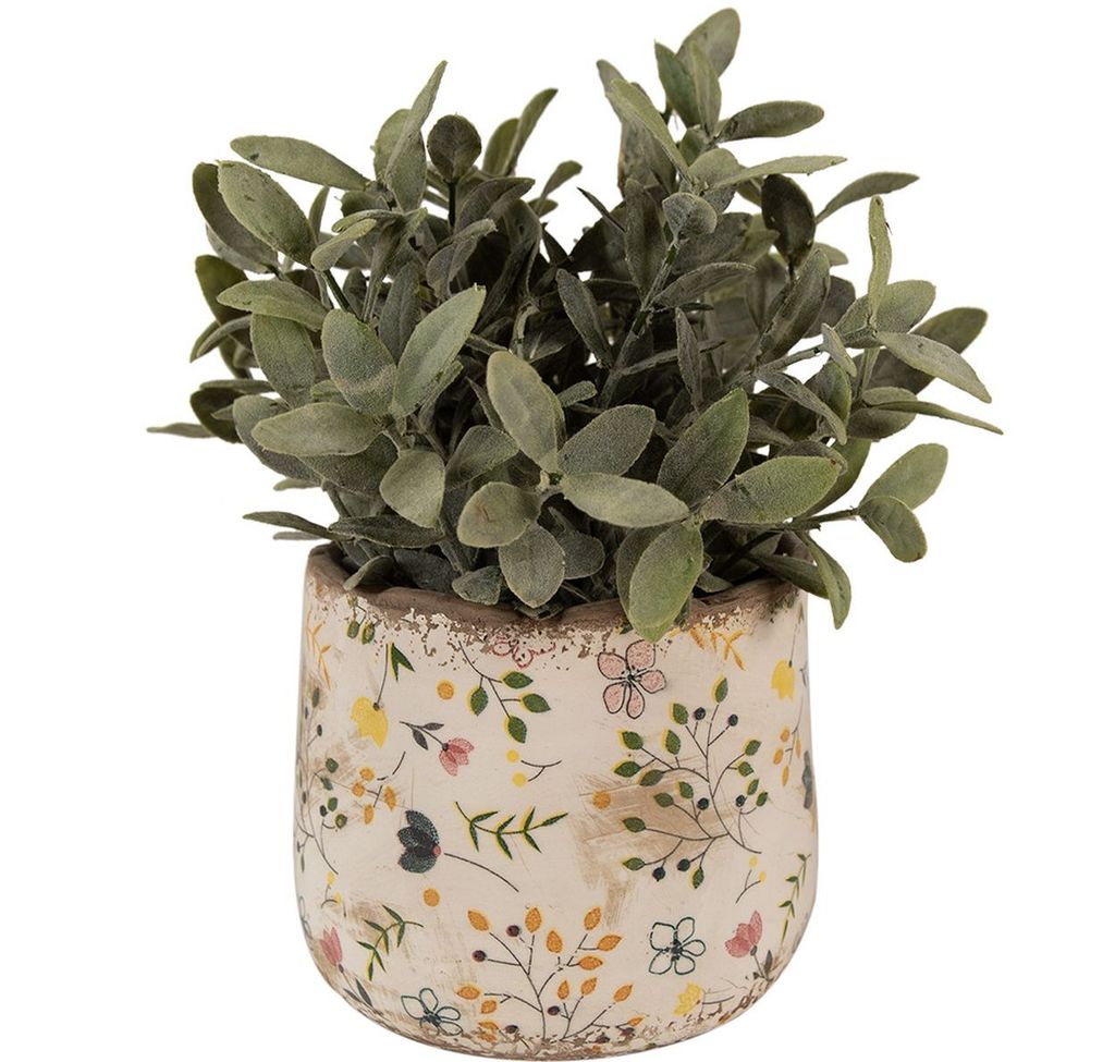 Clayre & Eef Blumentopf Aus Keramik – Zitronen-Muster Im Landhausstil | Innenblumentopf Beige-gelb