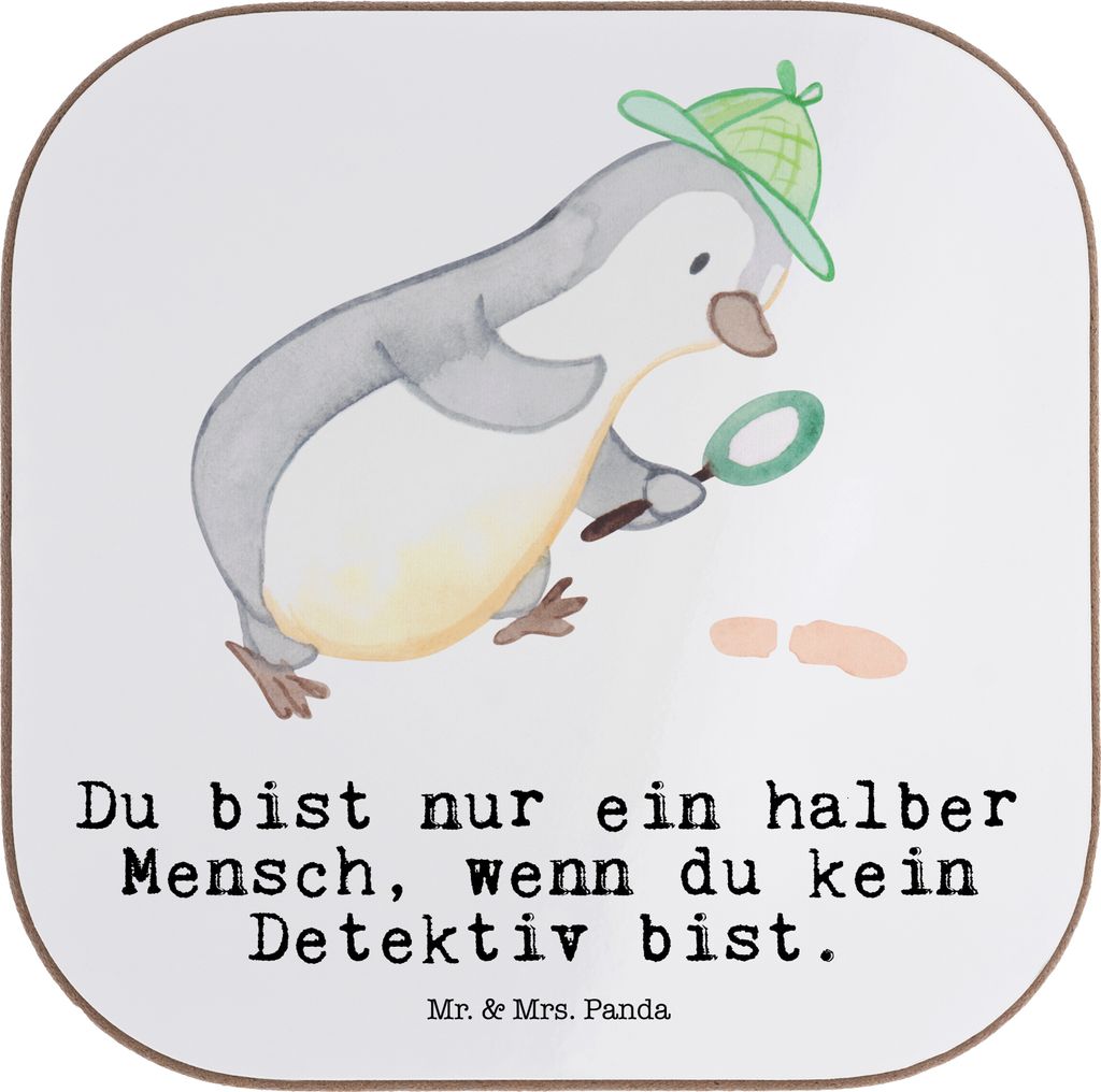Mr. & Mrs. Panda Tischuntersetzer Detektiv Herz - Weiß - Geschenk, Spruch, Lustig, Untersetzer für Gläser, Quadratisch, Coaster, Agent, Tassenun...