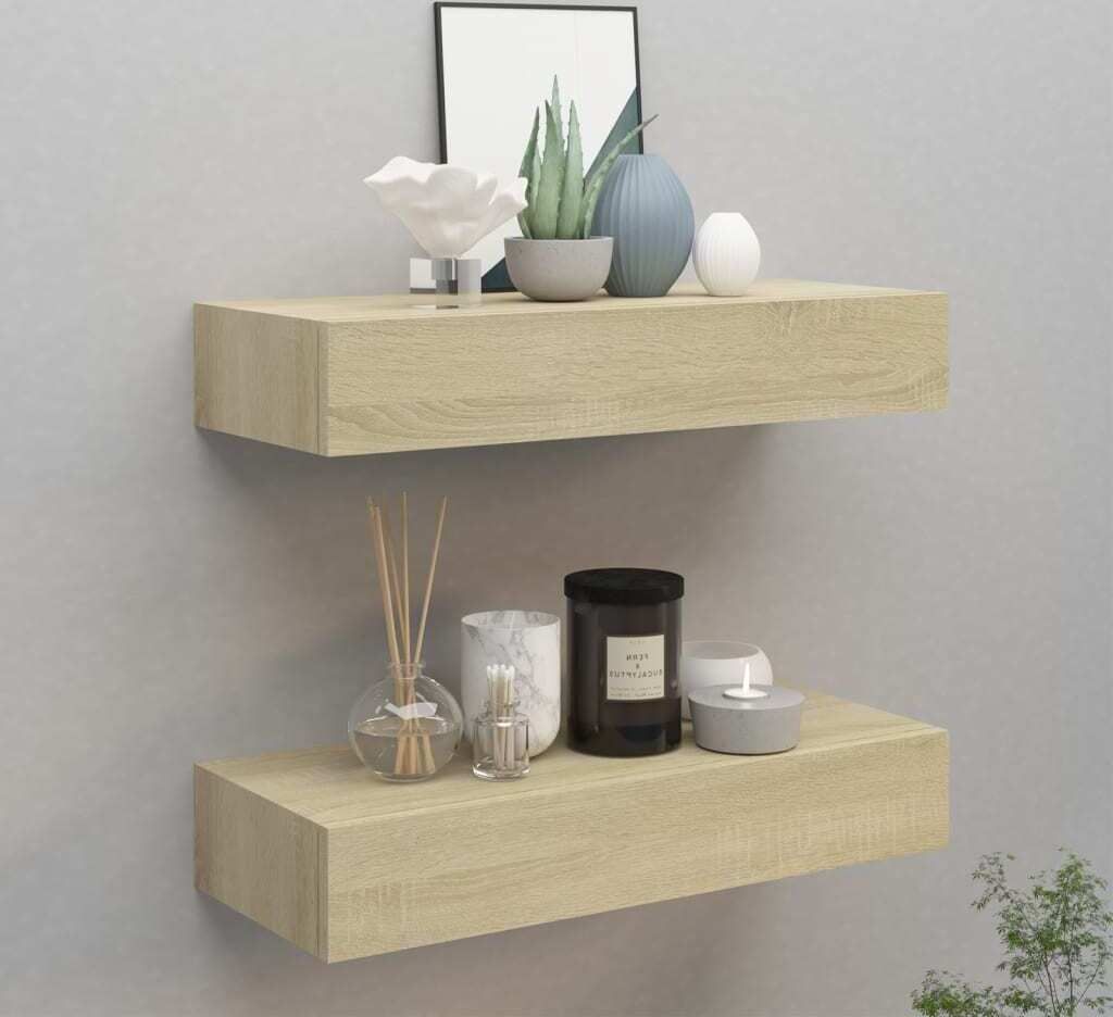 vidaXL Mensole a muro con cassetti 2 pz. Aspetto rovere Immagine del prodotto 