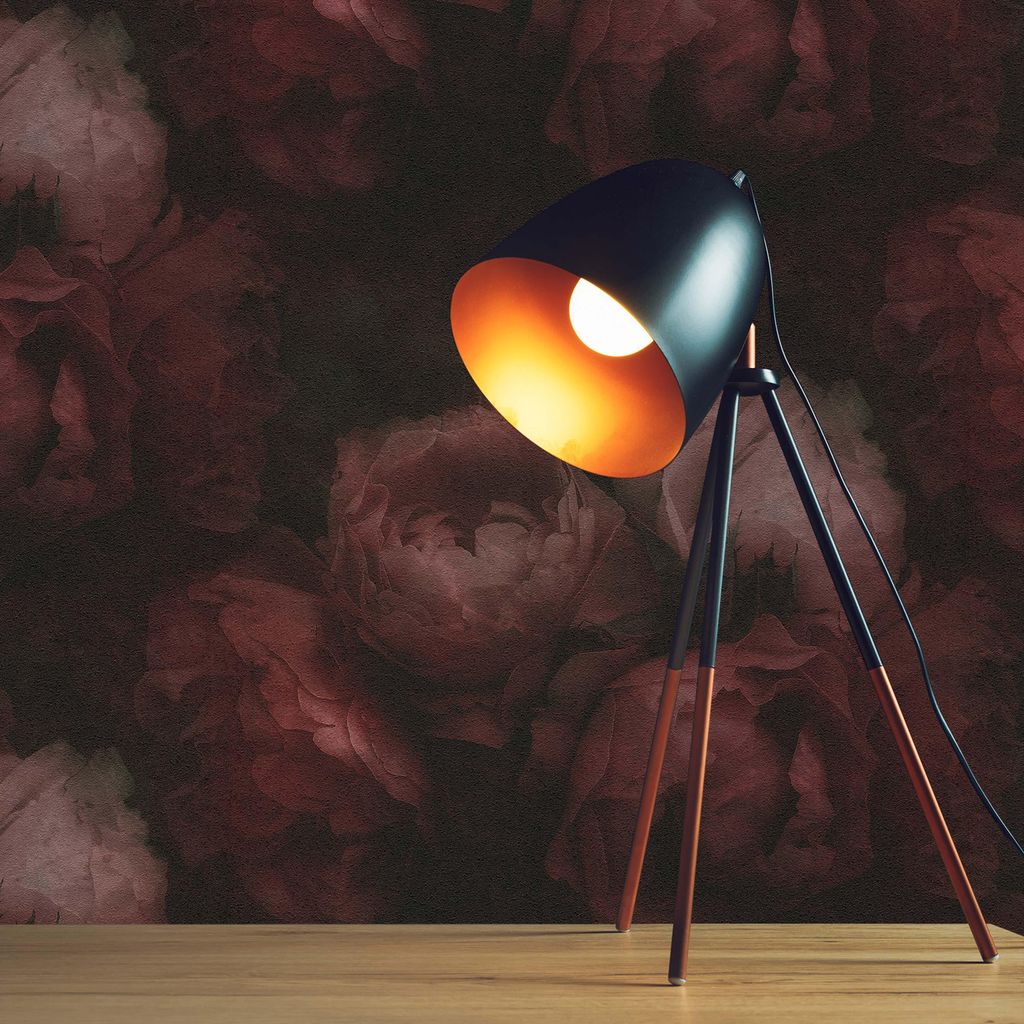 TADESSI Tapete Blumen Florentin M1-No.366 Vliestapete Rot Schwarz Tapete Floral Rosen Wohnzimmer Schlafzimmer Küche