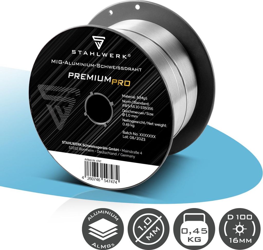 STAHLWERK Schweißdraht MIG MAG Aluminium ER5356 AlMg5 1,0 mm 0,45 kg Drahtrolle