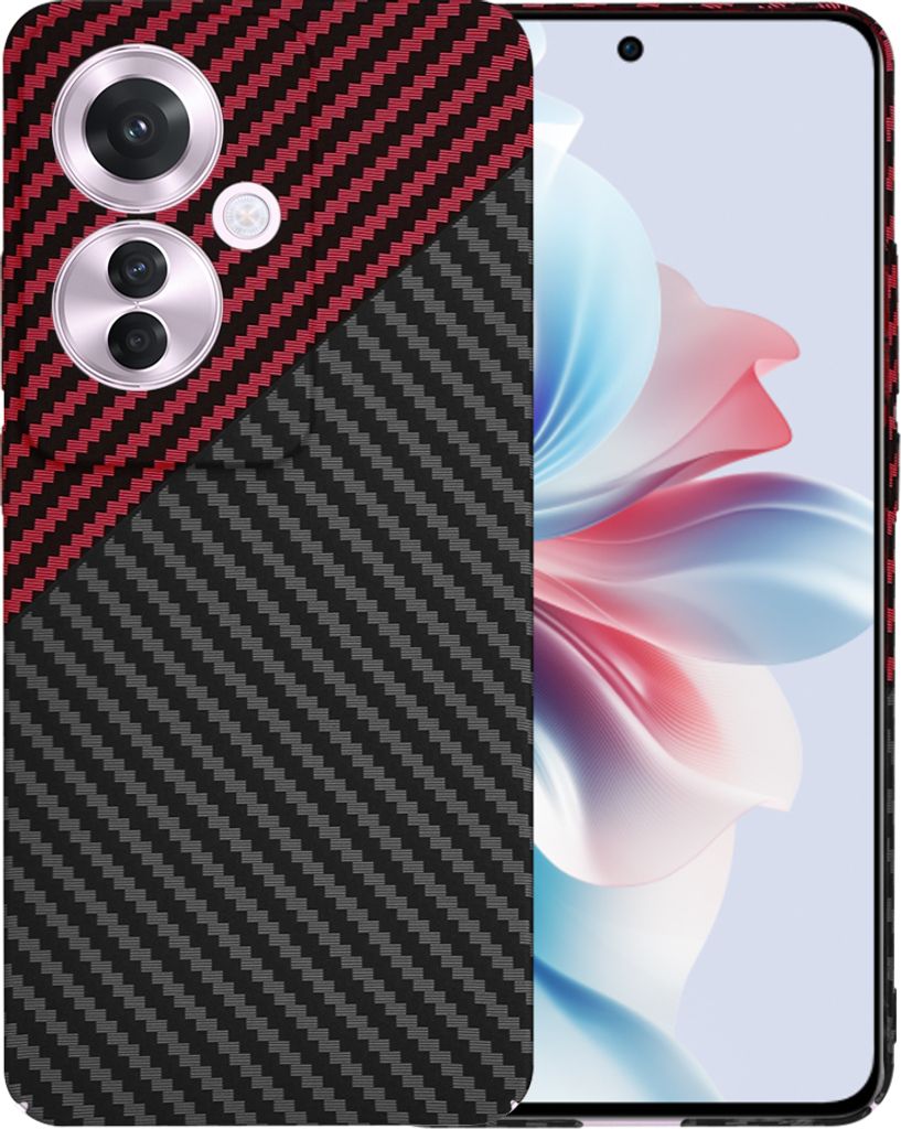 Techsuit Carbonite FiberShell Back Cover Hülle für Oppo Reno11 F 5G - Rot/Schwarz