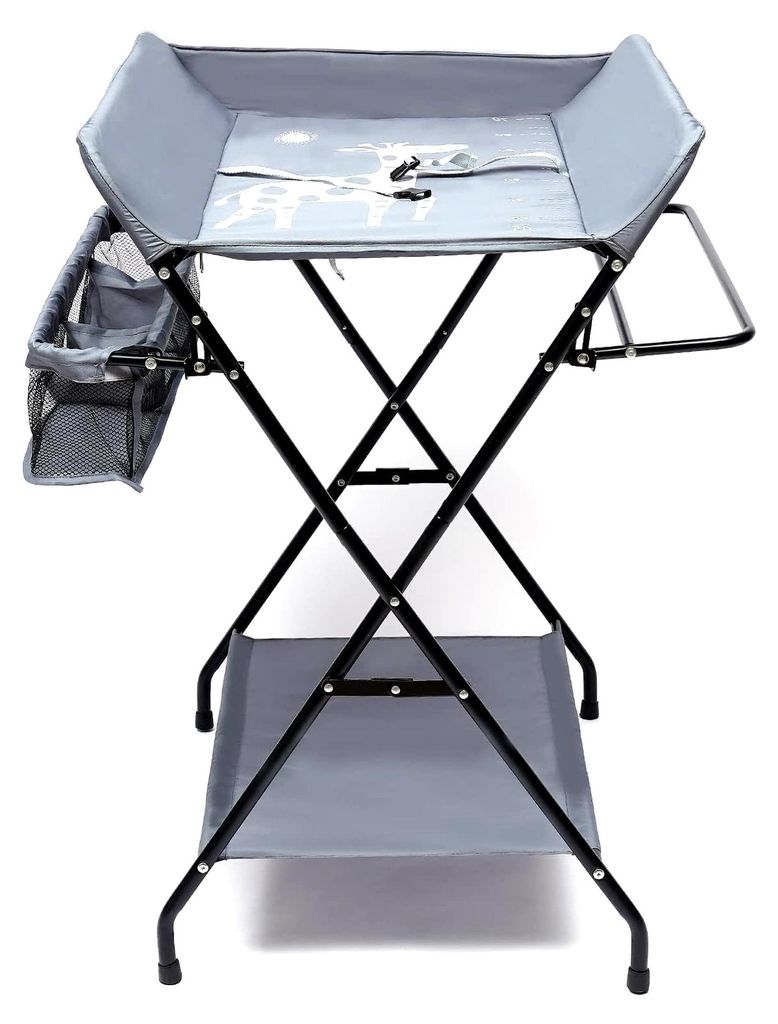 Baby Wickelkombi, Klappbare Wickelkommode, mobiler Wickeltisch mit Wickelauflage, Sicherheitsgurt und Ablagefächern Reisewickelkommode Mit Rollen,...