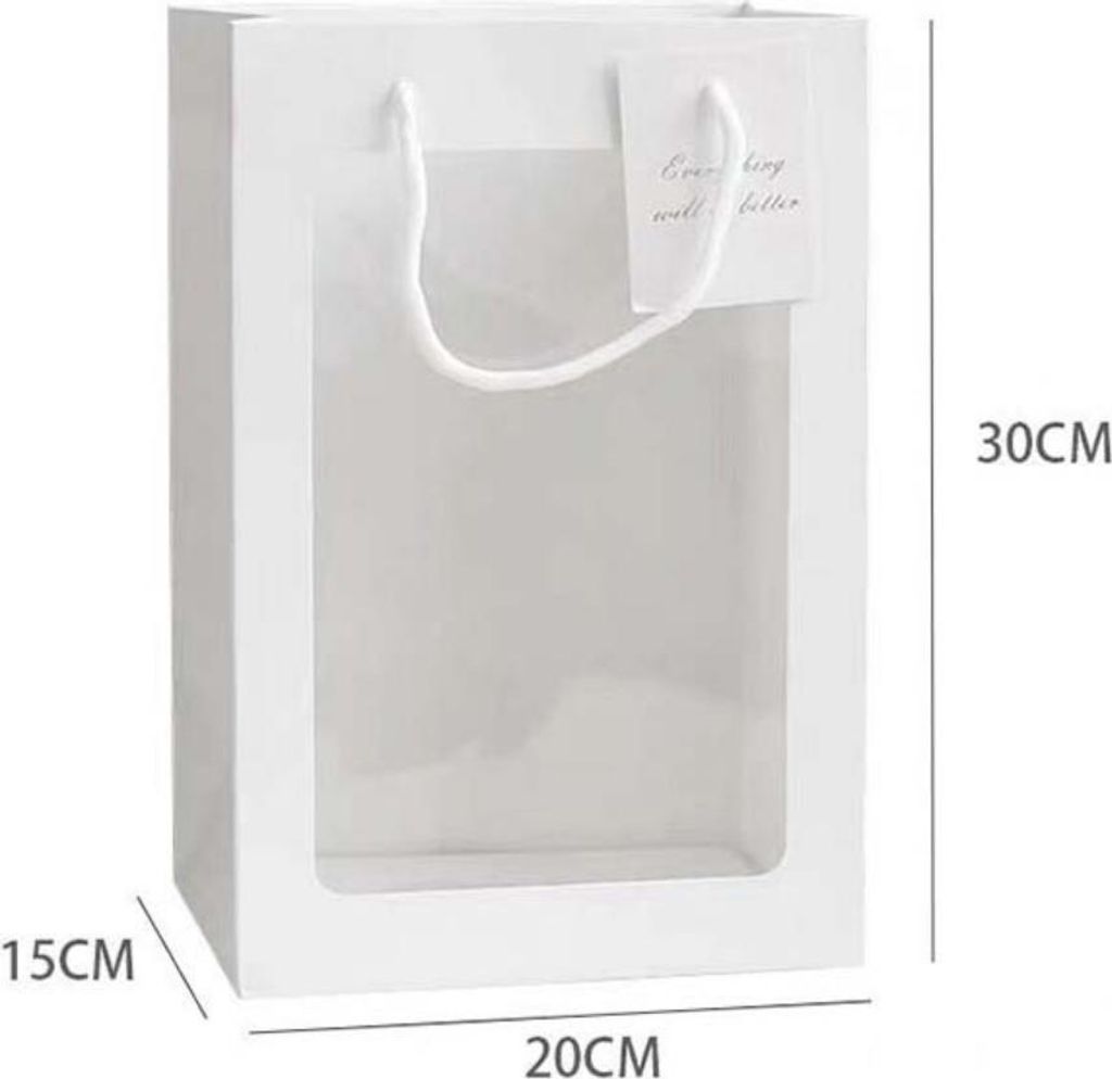 INF 10er-Pack Weiße Geschenktüten mit Fenster - 30x20x15 cm Papier Tragetüten