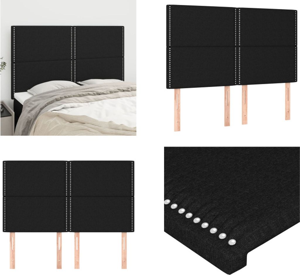 vidaXL Kopfteile 4 Stk. Schwarz 72x5x78/88 cm Stoff - Kopfteil - Kopfteile - Bett-Kopfteil - Bettkopfteil
