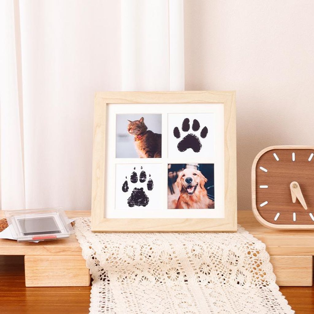 INF Haustier Gedenkrahmen mit Pfotenabdruck Set für Hunde und Katzen Holzfarbe
