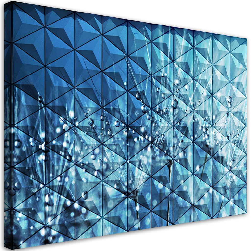 Leinwandbild Löwenzahn in Tautropfen 120x80 Feeby Blau bild für die wand bereit zum aufhängen