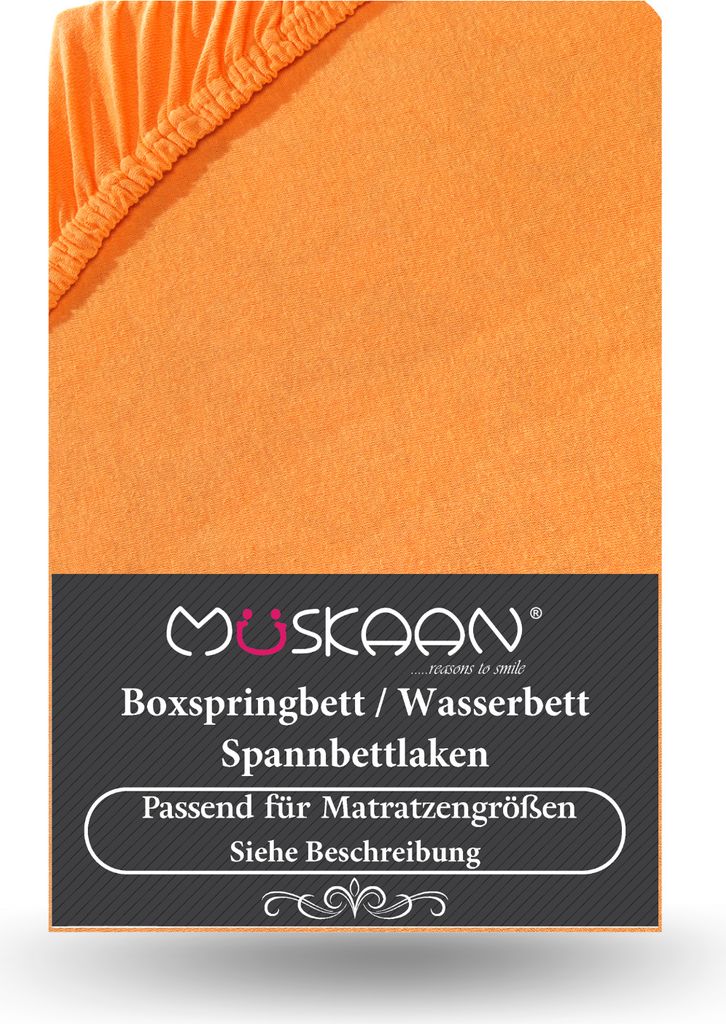 Premium Jersey Spannbettlaken 180x200 cm - 200x220 cm + 40 cm Boxspringbett mit Elasthan orange