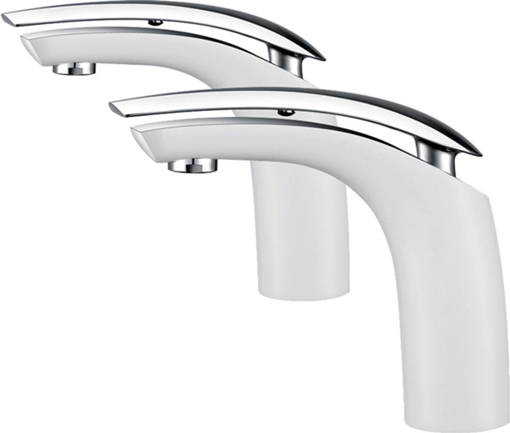 2x Badarmatur Weiß Waschtischarmatur Waschbeckenarmatur Wasserhahn Bad Mischbatterie Bad Armatur Einhebelmischer für Badzimmer