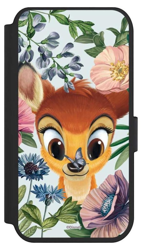 NIVOCASE Klapphülle für Apple iPhone 14 Pro Handyhülle aus Kunst Leder NIVOflip schwarz Bambi Blumen Disney