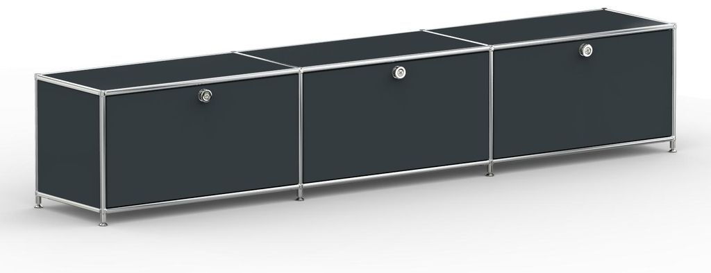 TV Board mit 3 Klappen & Schloss, Breite 227 cm, Anthrazitgrau