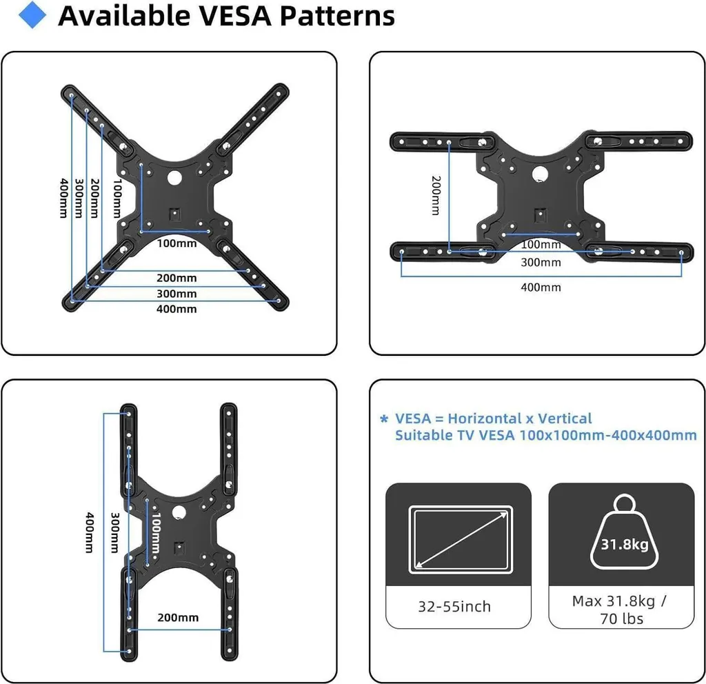 Support TV Orientable 32-55 Pouces avec Bras Extensible et Inclinable - 5