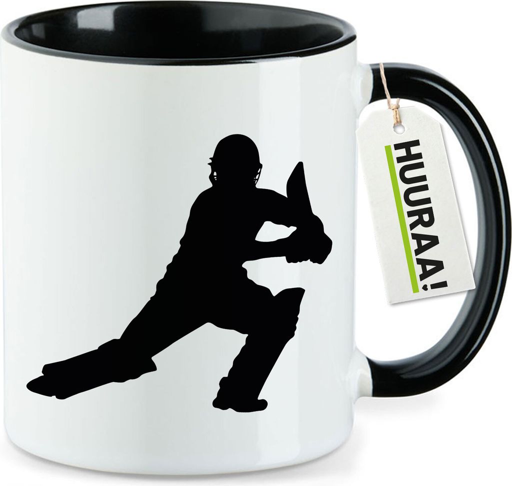 Huuraa Kaffeetasse Cricket Silhouette 330ml Schwarz Keramik Kaffeebecher Geschenkidee