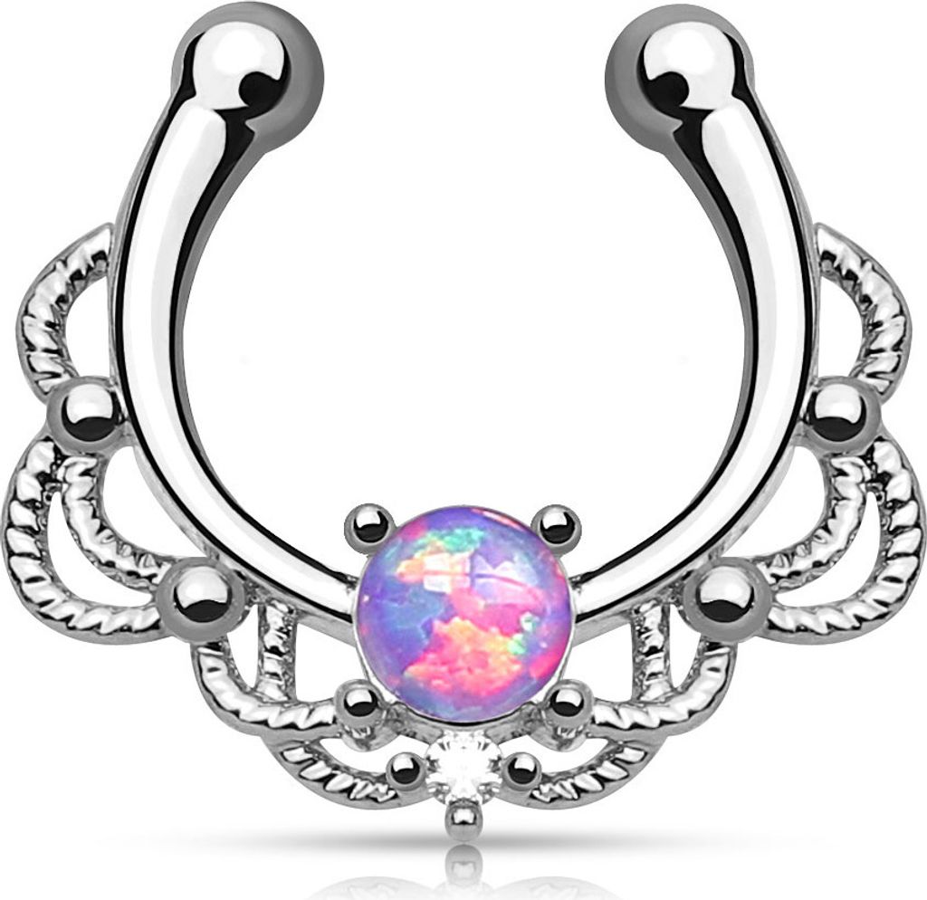 Nasenpiercing Nasenring Fake Piercing Septum Opal Septum Hanger silber-purple