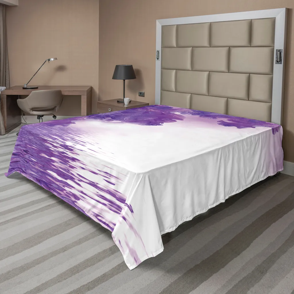 ABAKUHAUS Lenzuolo con fiori, petali di iris contro il flusso dell'acqua Immagine mistica e magica della natura, lenzuolo morbido e confortevole per un letto decorativo 1 pezzo 244 cm x 205 cm, viola bianco