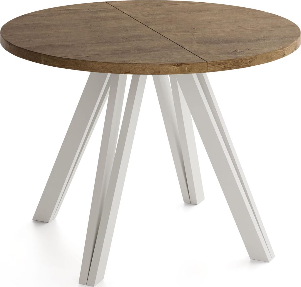Runder Esstisch Ausziehbar 100–140 cm mit Holzbeinen aus Buchenholz in Kaschmir – Moderner Ausziehtisch für Esszimmer, Küche und Wohnzimmer ...