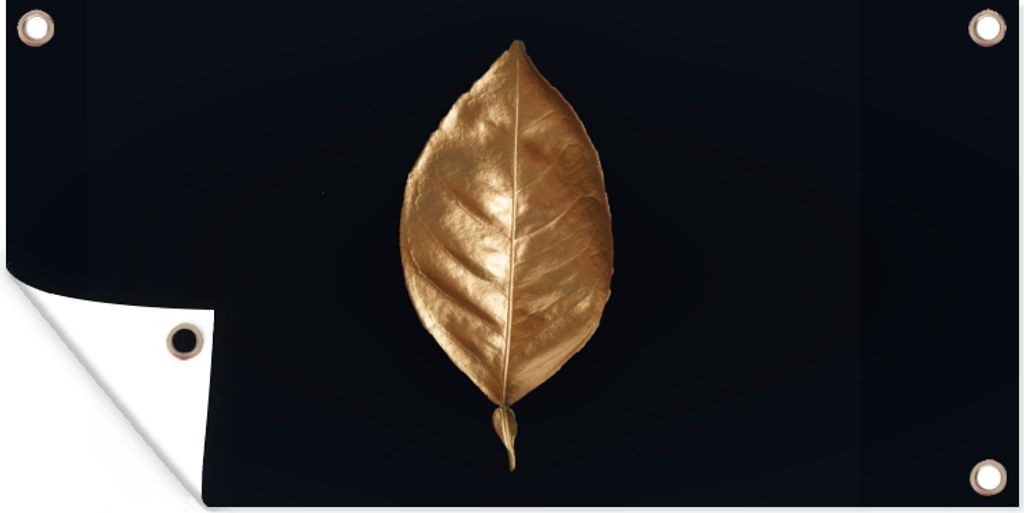 MuchoWow 60x30 cm Outdoor-Poster Gartendeko Sichtschutz Garten Poster für den Garten Blätter - Chic - Gold - Pflanzen - Schwarz