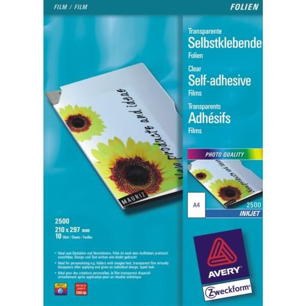 Avery Zweckform 2500 Films transparents autocollants, DIN Image du produit 