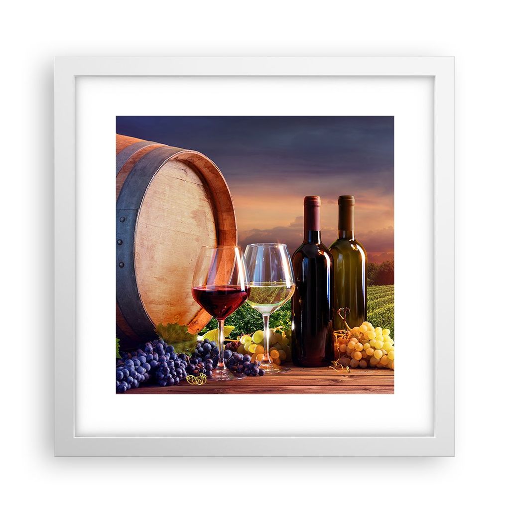 Gerahmtes Poster - Weißer Rahmen - Wein Weinberg Sommer - 30x30 cm - Wand Bild - Wanddeko - Wandbilder - Kunstposter - Wandposter - Bilderrahmen -...