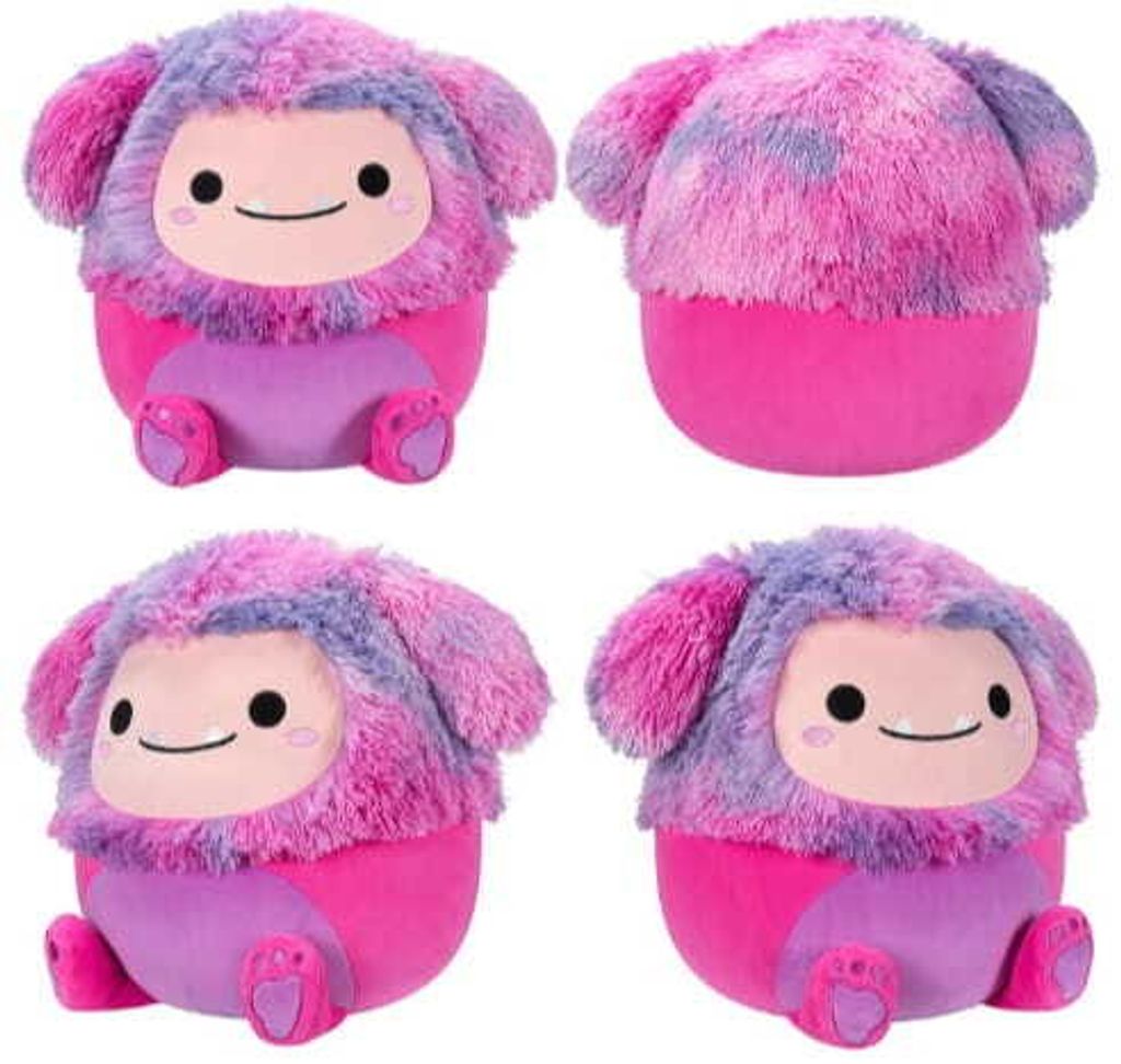Four views of a plush toy.