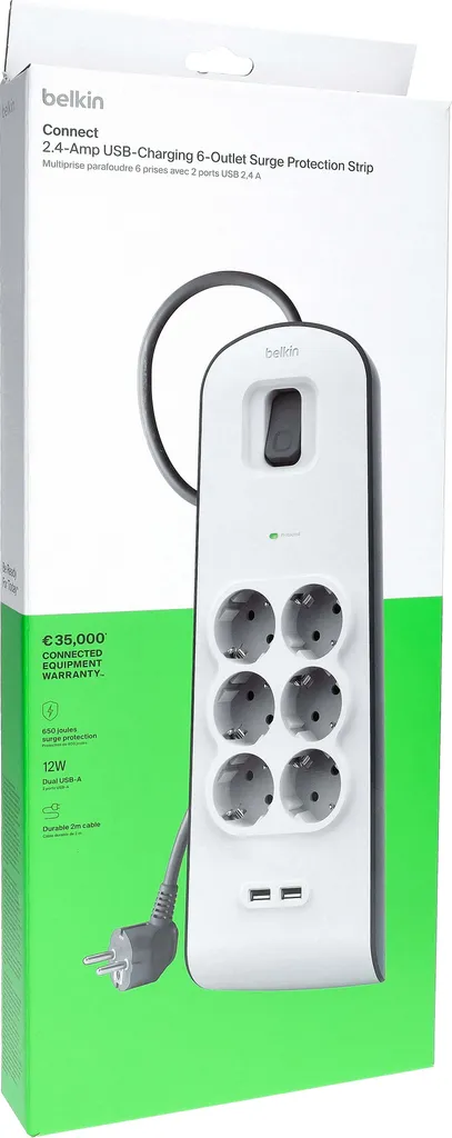 Belkin Multiprise avec Protection Surtension 6 Prises et 2 Ports USB 2m - 15