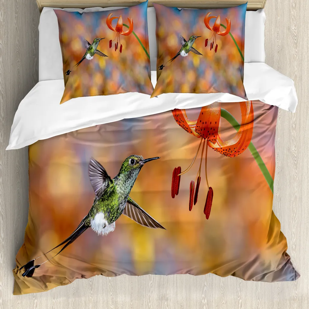ABAKUHAUS Copripiumino Kolibri 155x220: Antiacaro e Arancione Verde
