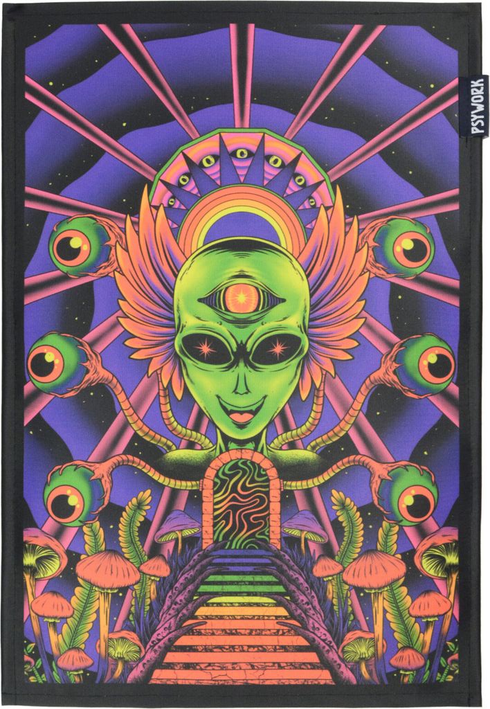 PSYWORK Schwarzlicht Stoffposter Neon "Alien Godness", 30x45cm