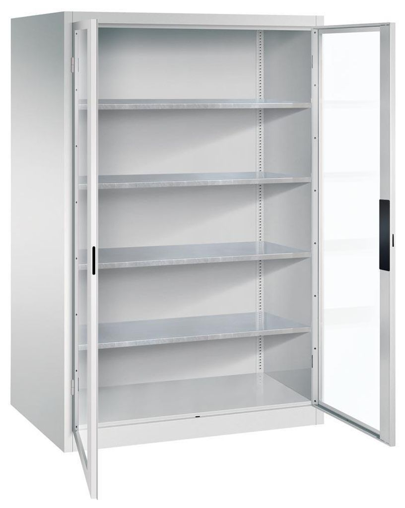 Großraum-Werkzeugschrank mit Sichtfenstertüren, 4 Verstellböden, BxTxH 1200x800x1950 mm, RAL 7035
