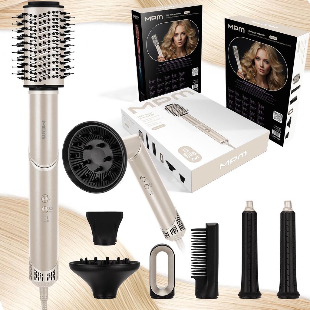 Haartrockner-Lockenstab, leistungsstarker Haartrockner, 7-in-1-Set, GLOW&flow MPM MLW-26