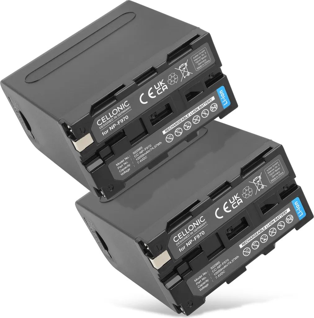CELLONIC, Batteria per Fotocamera, compatibile con Sony NP-F970, NP-F960, HVR-Z1E, NP-F950 (7.4V, 10050mAh) 2 Pezzi