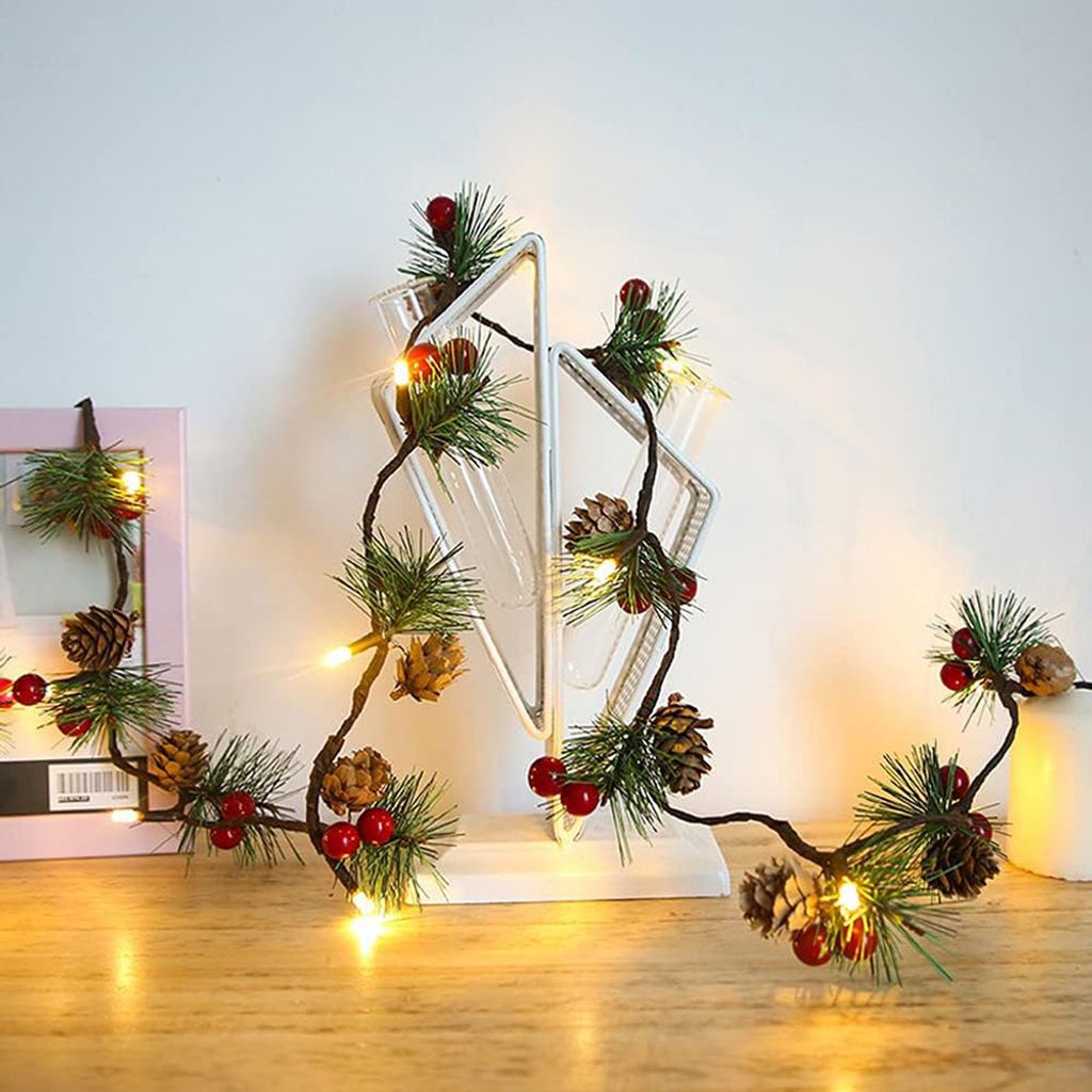 1.8M 20 LEDs Weihnachten String Lichter künstliche Pinecone rote Beere Glocke Xmas Fairy Lichter batteriebetrieben