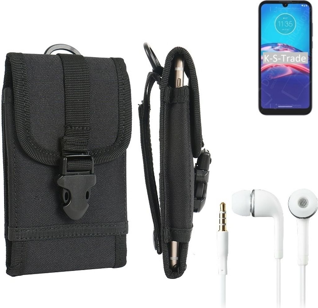 K-S-Trade Holster Schutz Hülle kompatibel mit Motorola Moto E6i Gürteltasche Handy Hülle Tasche outdoor Seitentasche schwarz 1x + Kopfhörer