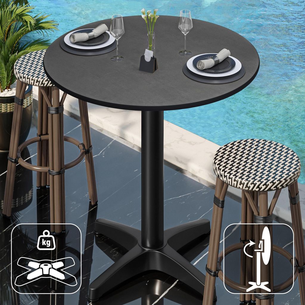 CPBL | HPL Compact Bistro Stehtisch | Ø 70 x 110 cm | Klappbar + Zusatzgewicht | Anthrazit / Schwarz | Bistrotisch Gastro Steh Tisch