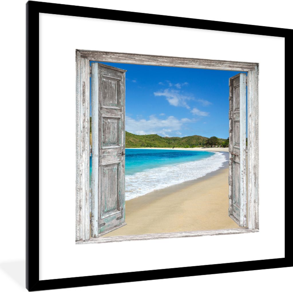 MuchoWow Gerahmtes Poster Meer - Tropen - Blick - Strand 40x40 cm - Poster mit Schwarzem Bilderrahmen Wandposter Rahmen Foto Bilder - Poster - Pl...