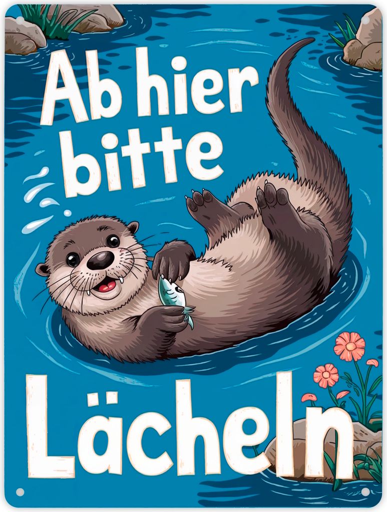 Lachender Otter - Bitte lächeln Metallschild XL in 21x28 cm