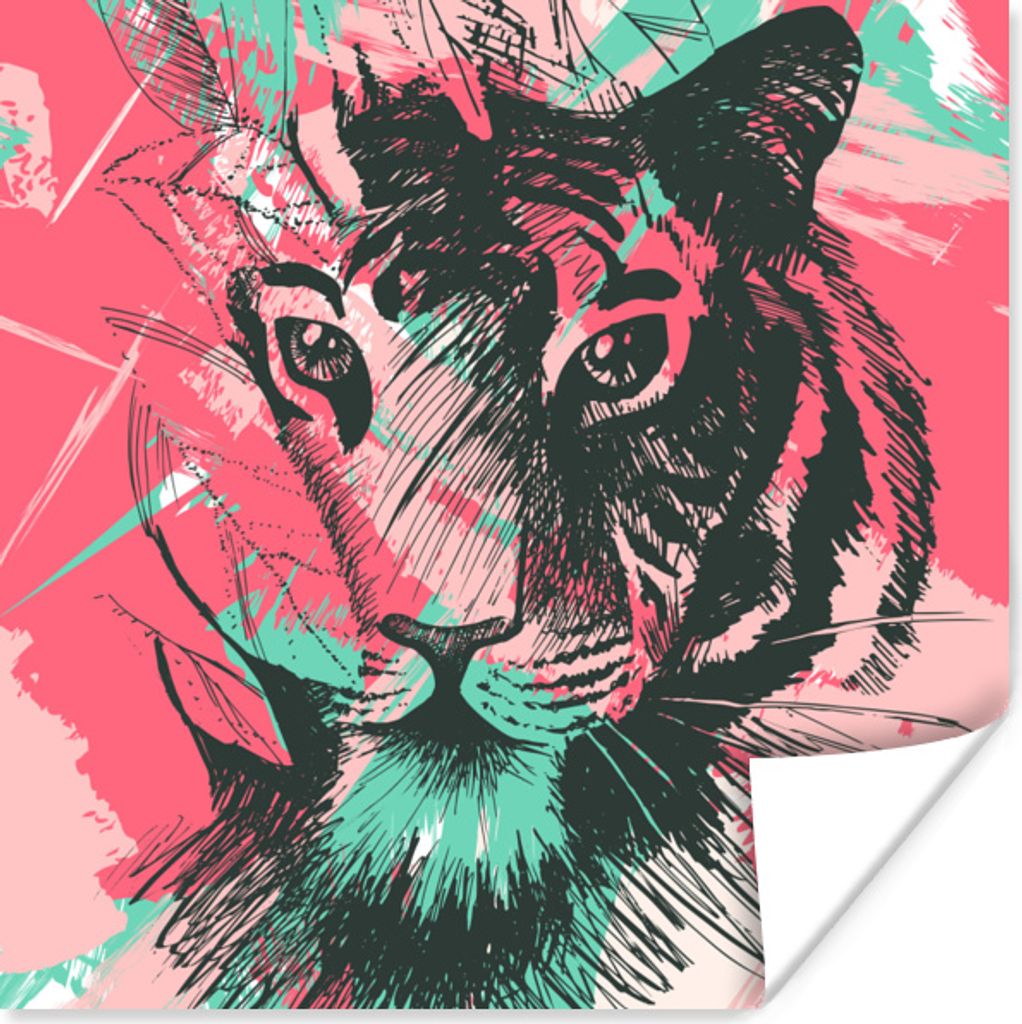 MuchoWow Poster Tiger - Abstrakt - Rosa 100x100 cm - Babyzimmer