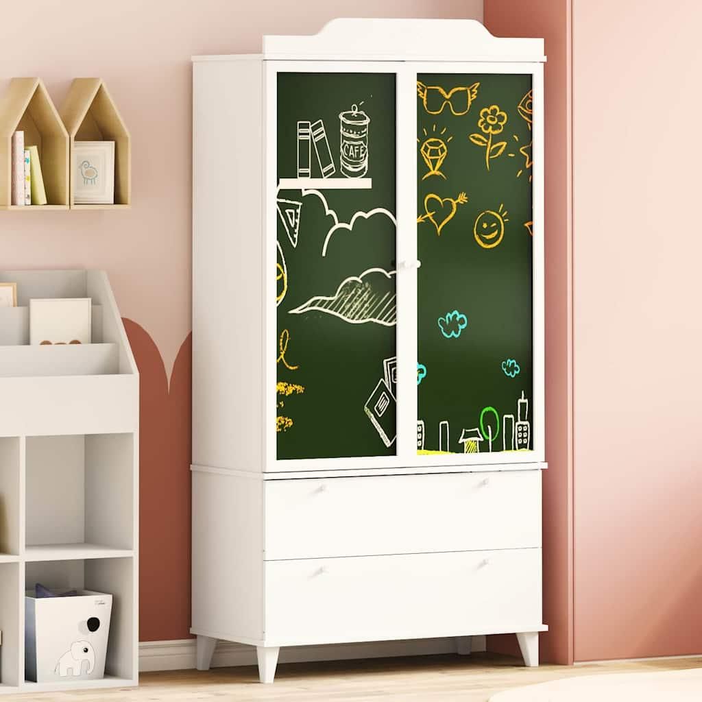vidaXL Kreidetafel Kleiderschrank mit Tür ROROS Weiß 90 x 45 x 180 cm